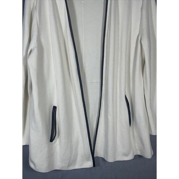 Talbots 1X Cardigan Sweater Long Open Faux‎ Leather Trim Women's Cream - Picture 3 of 5